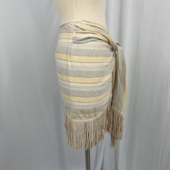 NWT Just Bee Queen Charlie Mini Skirt XS Yellow Striped Fringed Sarong - Picture 5 of 11